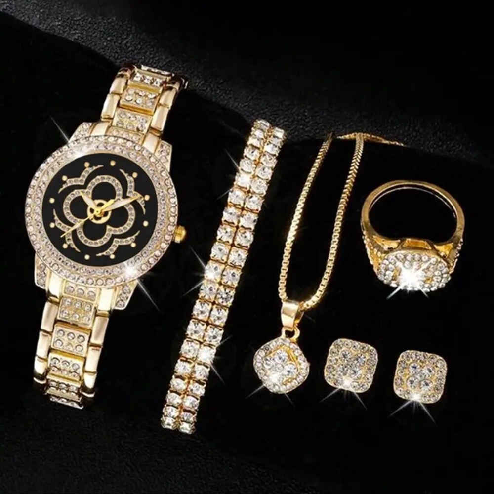 7PCS Set Women Luxury Casual Fashion Quartz Watch Necklace Earring Bracelet Ring